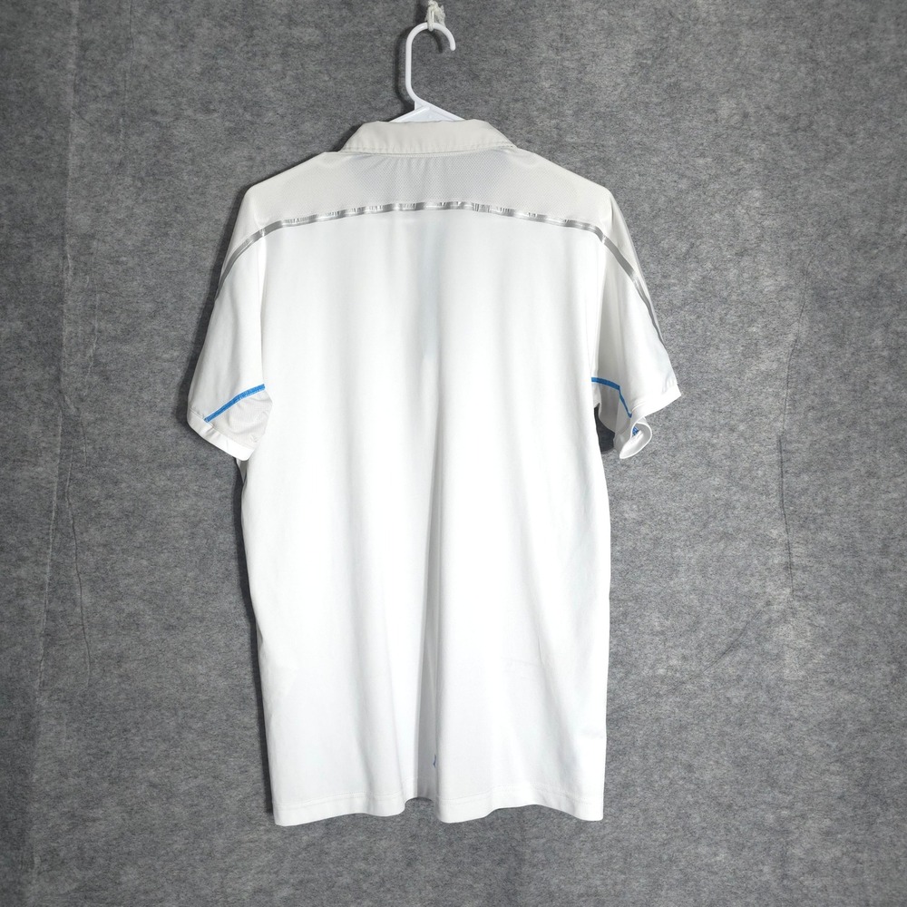 Babolat Polo Shirt Men M White Blue Performance Tennis Golf Athletic Fit Top Pro - Picture 2 of 9